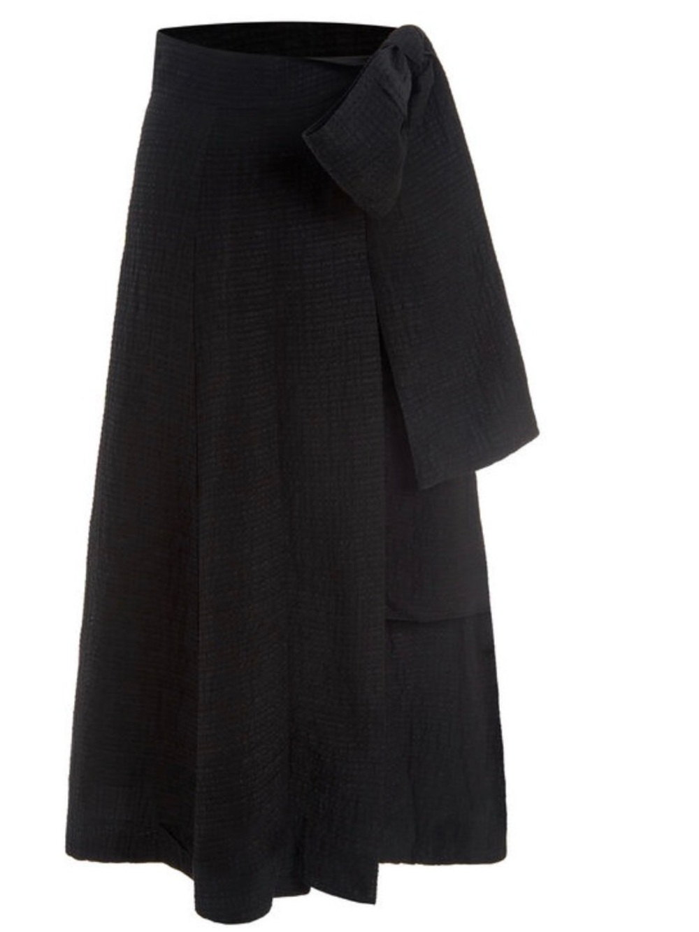 Marie Oliver Estine Viscose-Linen Wrap Crinkle Skirt in Black Side Tie Medium